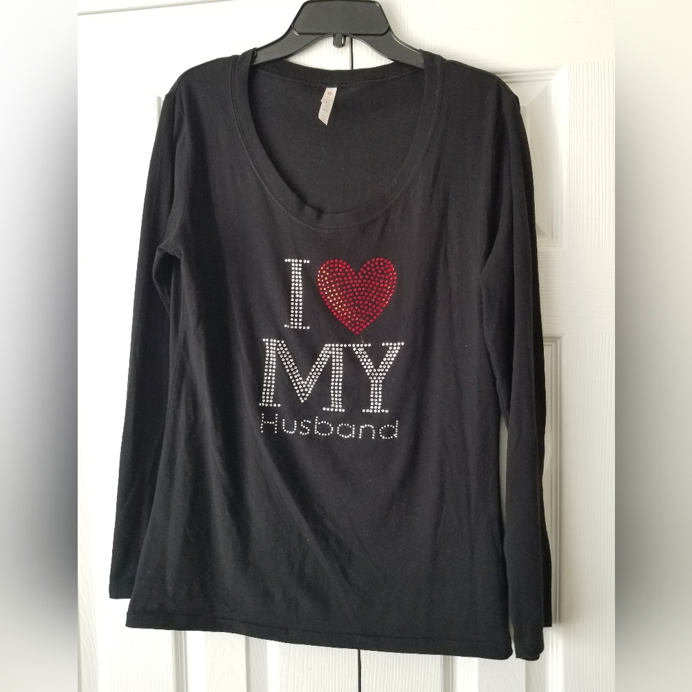 Ladies long sleeved I love my husband t-shirt.